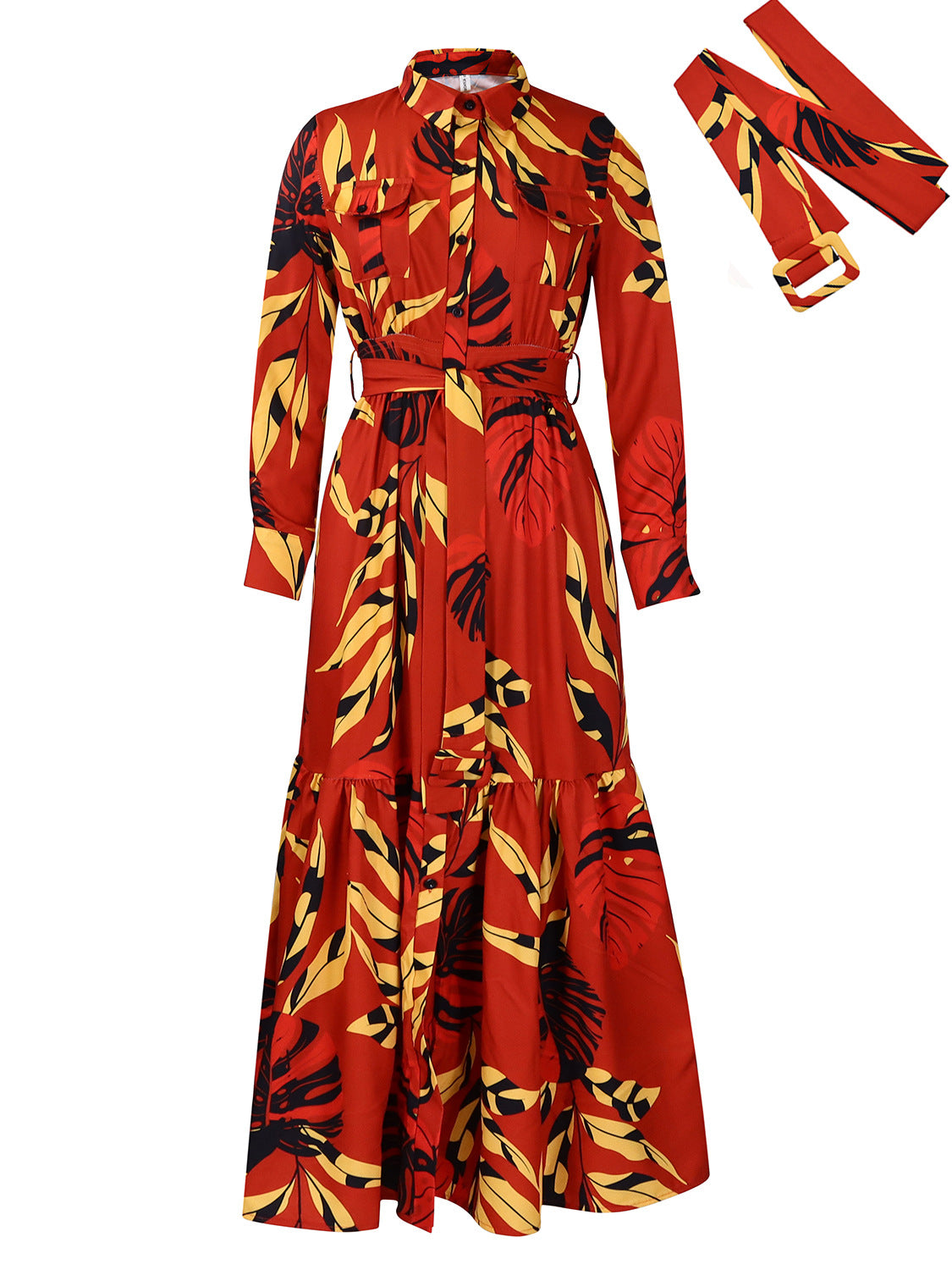 Red Green Polyester African Dresses for Women Spring Long Sleeve V-neck Print Long Maxi Dress Dashiki African Clothing