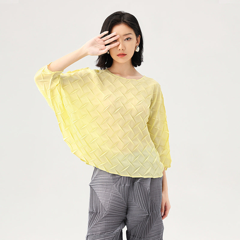 Solid Color Short-sleeved Bat Sleeve T-shirt Casual High-grade Thin and Comfortable Top