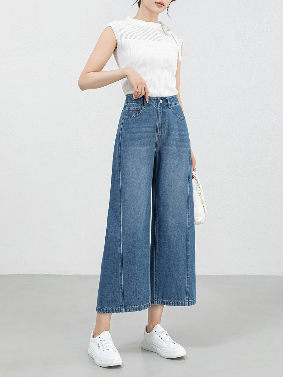 Women Wide Leg Loose Blue Color High Waist Women Jeans
