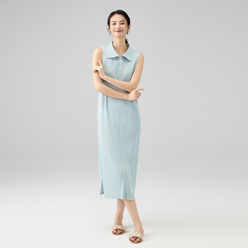 Summer New Senior Sense of Temperament Sleeveless Lapel Hundred Slim Thin Dresses