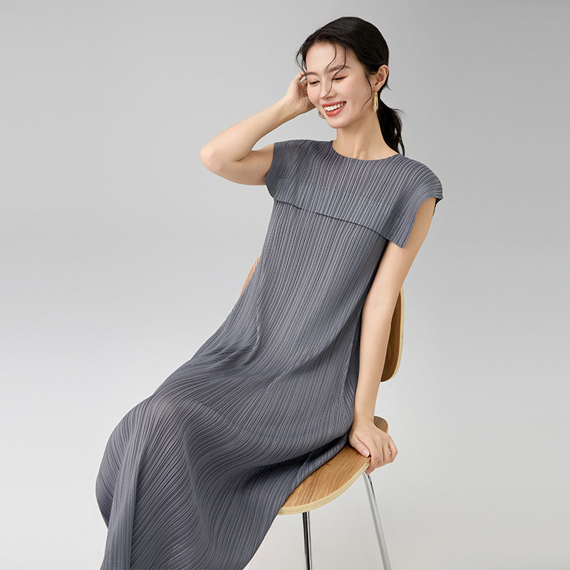 Spring and Summer New Temperament Round Neck Sleeveless Comfortable Casual Peplum Long Skirt