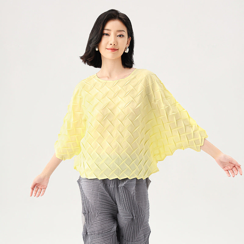 Solid Color Short-sleeved Bat Sleeve T-shirt Casual High-grade Thin and Comfortable Top