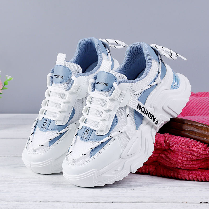 Women's Versatile Tennis Shoes Spring and Summer New Casual Mesh Breathability Comfortable Anti-Slip Thick Soled Sneakers