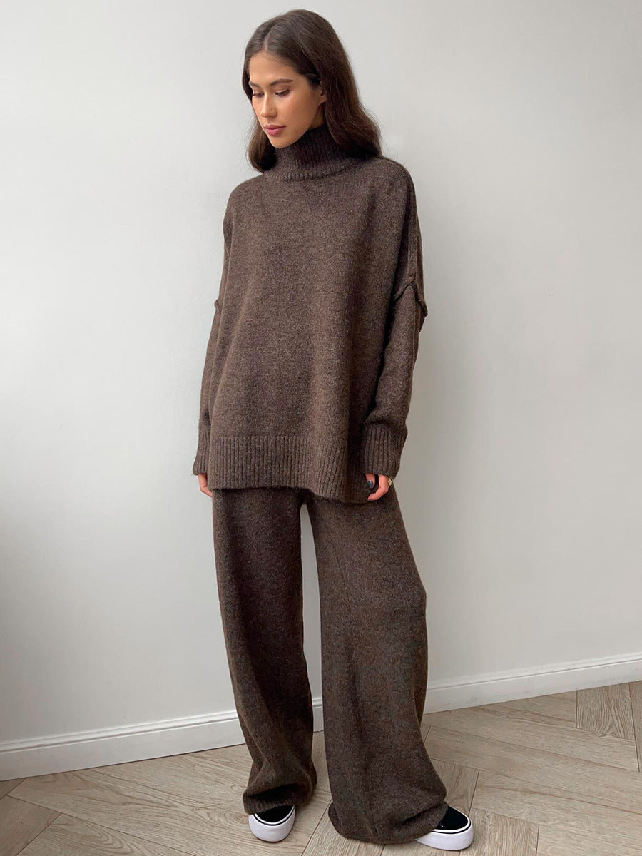 Turtleneck Sweater Set Women's Casual Lazy Thickened Knitted Trousers Se