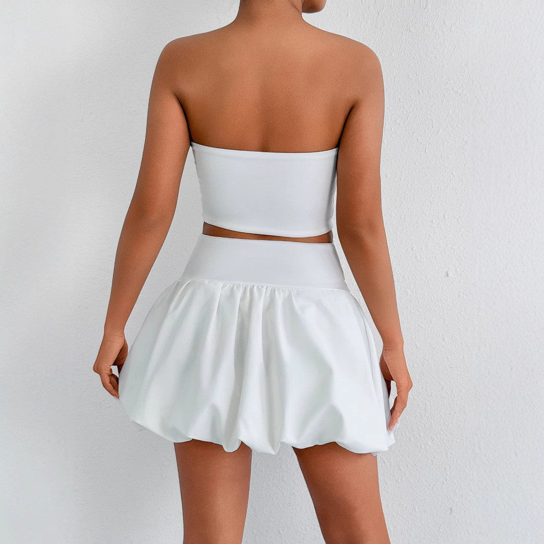 Sexy And Elegant Strapless Hollow Waist Dress Nightclub Party Style White Fashionable Slim Fit Fluffy Short Shoulderless Skirt