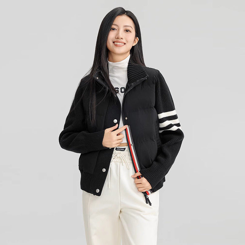 Fashion Design Sense Knitted Splicing Down Jacket for Women's Winter New Warm and Loose Short Jacket Female Clothing