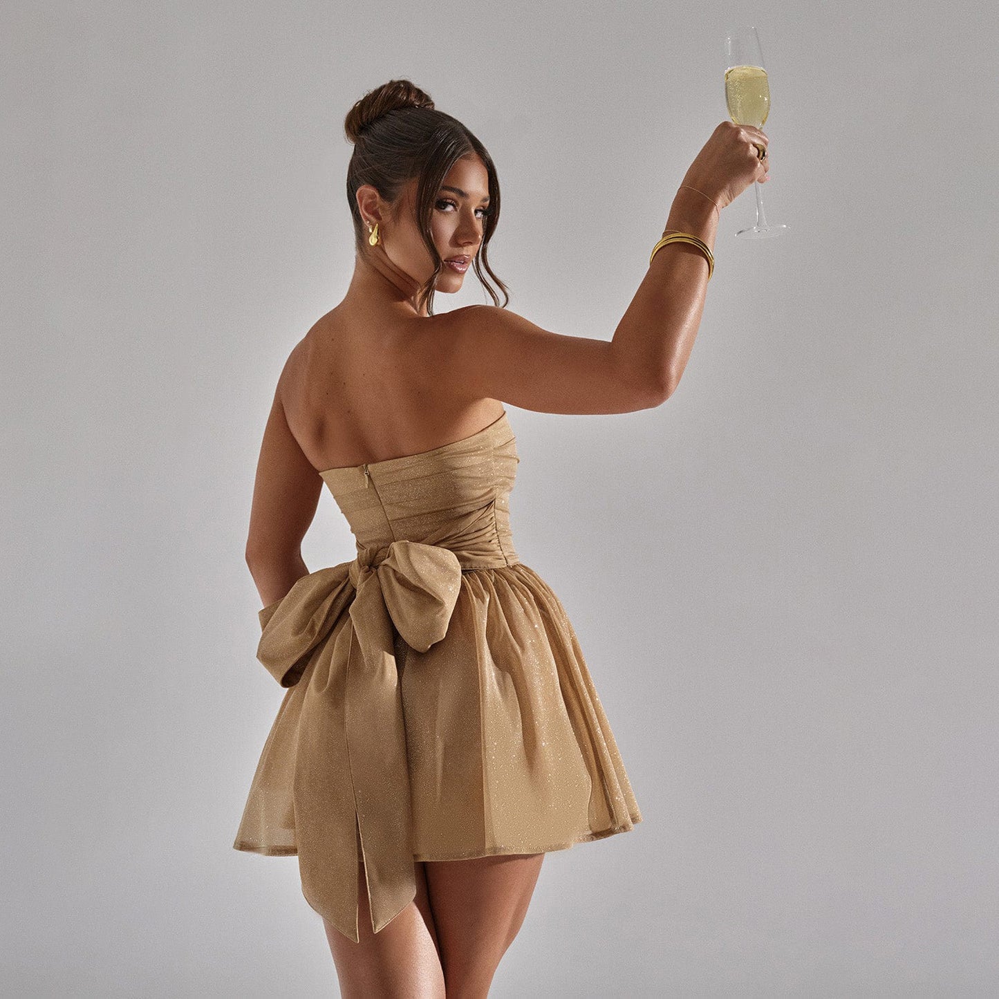 New Women's Dress Sexy Backless Tube Top Off-Shoulder Double-Layer Mesh Party Evening Dress Elegant Temperament