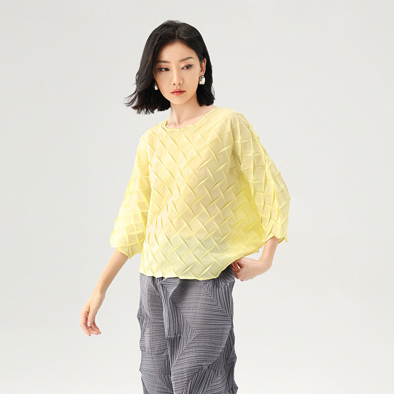 Solid Color Short-sleeved Bat Sleeve T-shirt Casual High-grade Thin and Comfortable Top