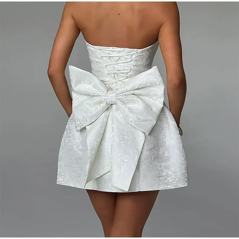 New Fashion Style Elegance Sexy Jacquard Bra Bow Tie Mini Dress For Women