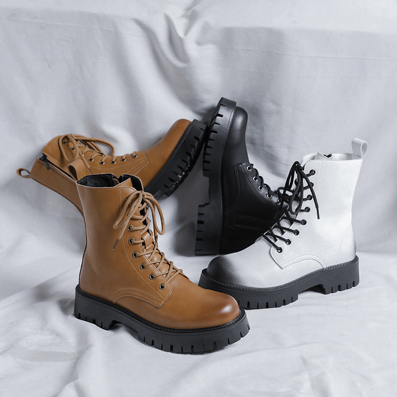 Mens Fashion Motorcycle Boots Party Nightclub Dress Black Genuine Leather Shoes High Top Cowboy Boot Handsome Boots
