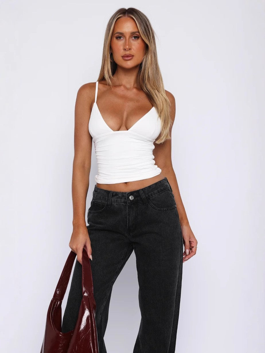 Summer New Cross-Border Amazon Women's Clothing Sexy Tank Top Solid Color Open-Back Drawstring Small Vest