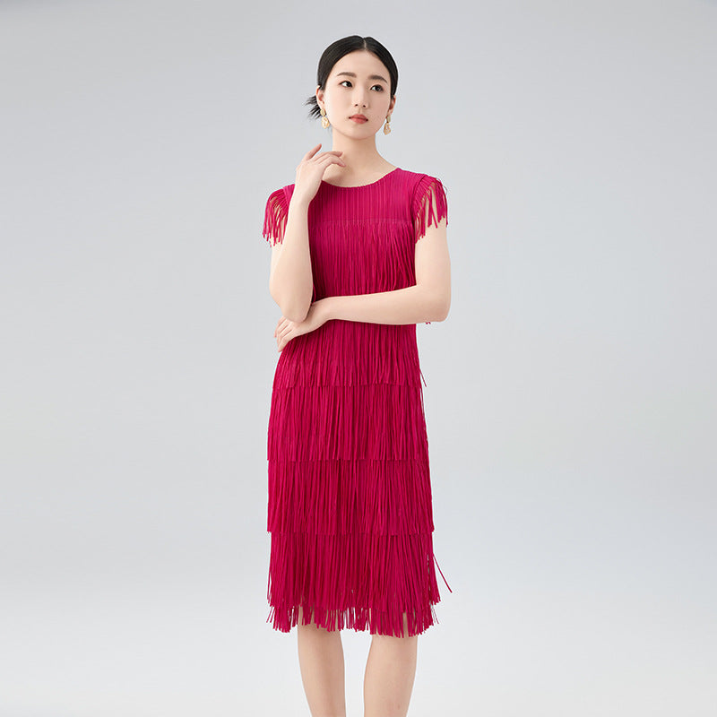 Summer New Fringe Short-sleeved Slim Thin Dresses