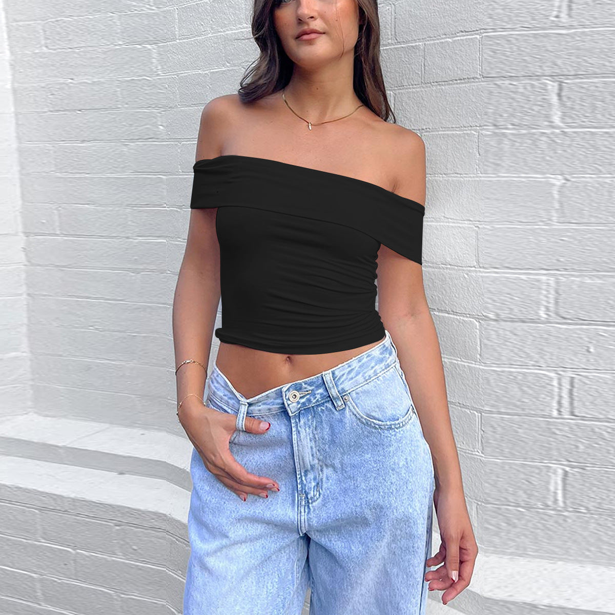Womens Sexy Strapless Off Shoulder Crop Tube Top Solid Color Stretchy Bandeau