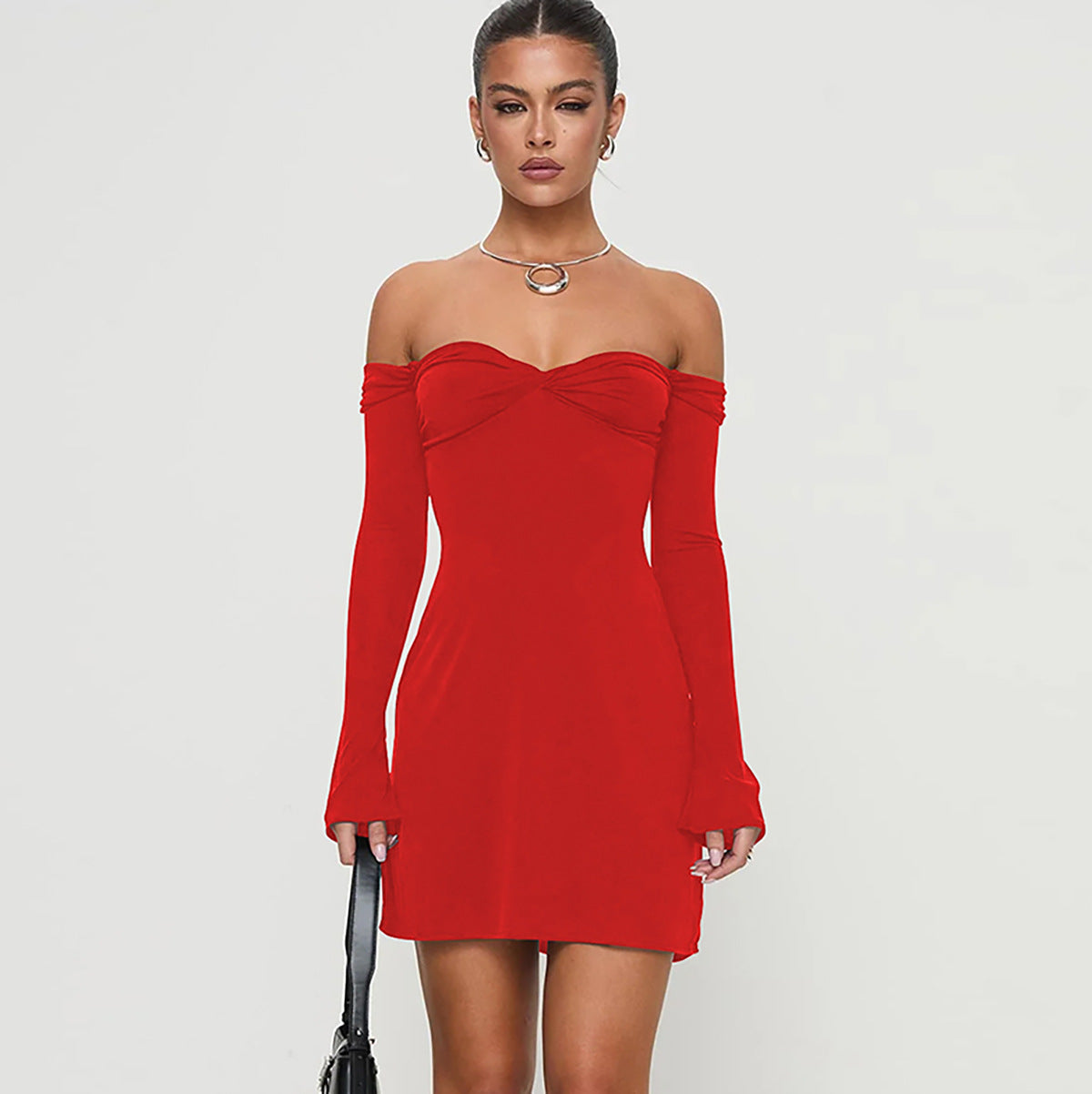 Women's New Spring/summer Solid Color Dress Fashionable One-line Collar Sexy Tube Top Off-shoulder Pleated Slim Hip Skirt