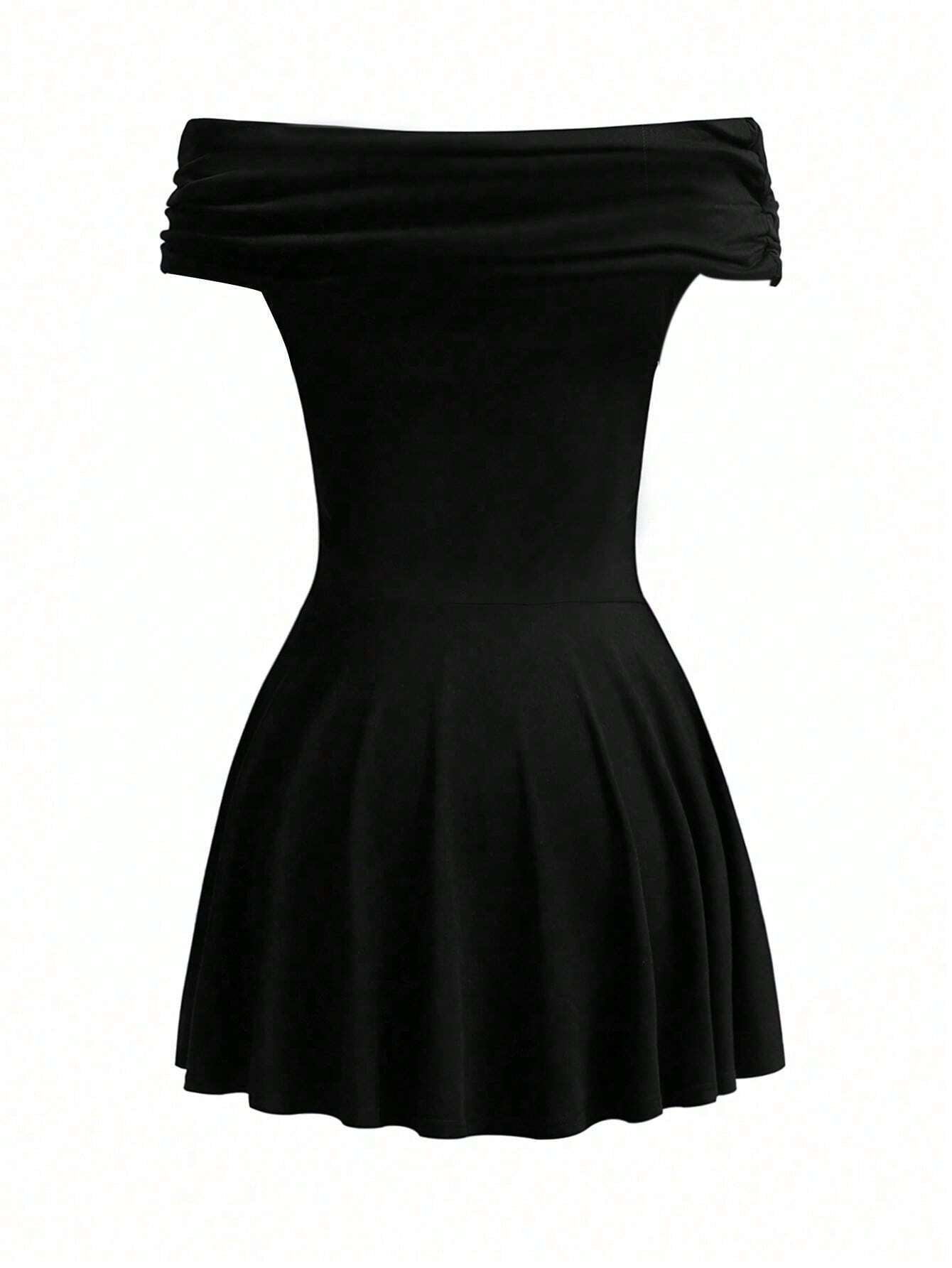 Sexy Slash Neck Solid Short sleeved Dress for Summer Women 2024 New Skinny High Waist Mini Dress for Ladies