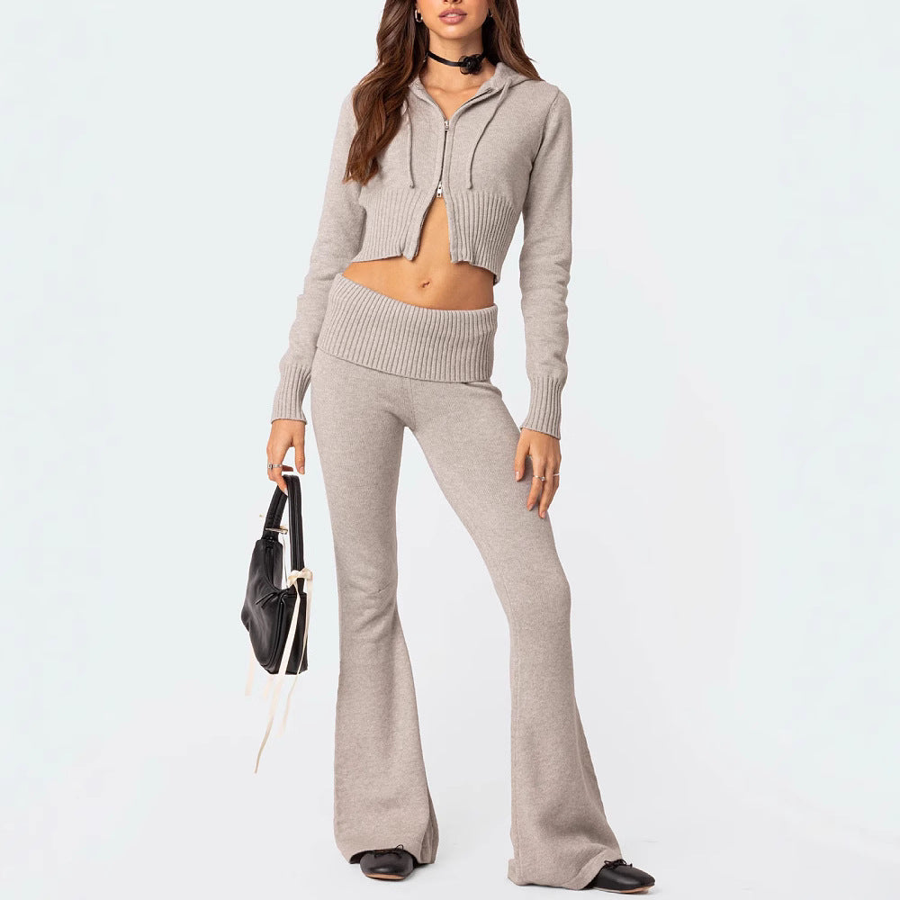 Women’s Two Piece Outfits Set Long Sleeve Zip Up Cropped Hoodie and Bootcut Pants Set Loungewear