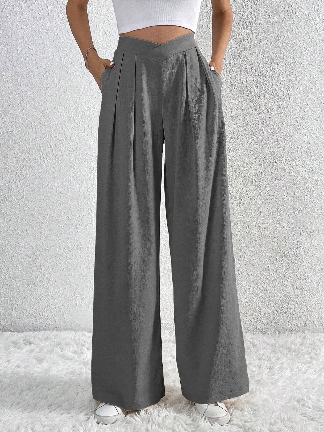 New Women's Commuter Style Pleated Casual Wide-leg Loose Trousers