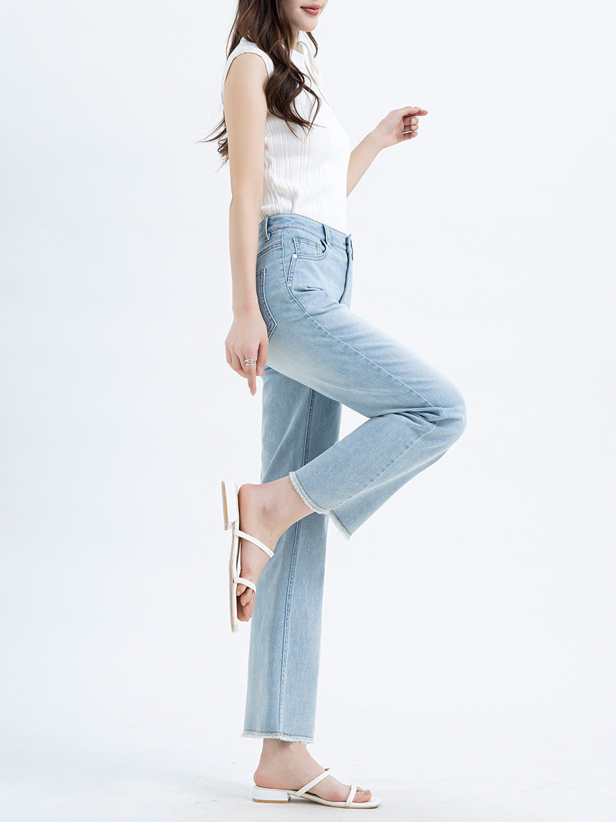 Women's Summer Fashionable Straight Cut Jeans Thin Straight Long Pants