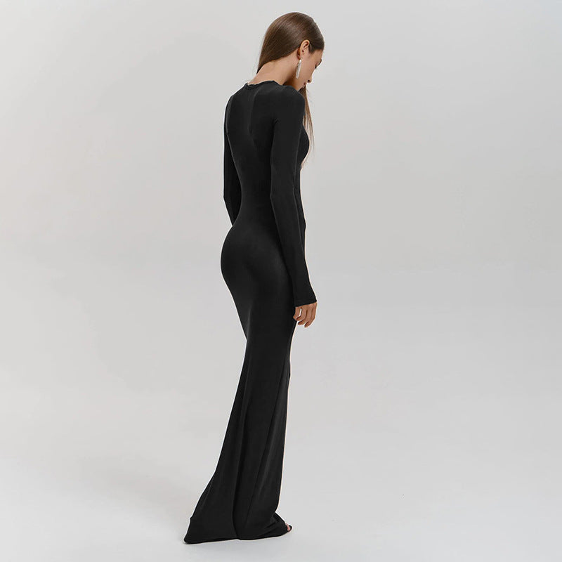 Women's Dress Autumn New Long Sleeve Long One-piece Dresses Solid Maxi Simple Elegant Casual Bodycon Robe Ladies Fashion