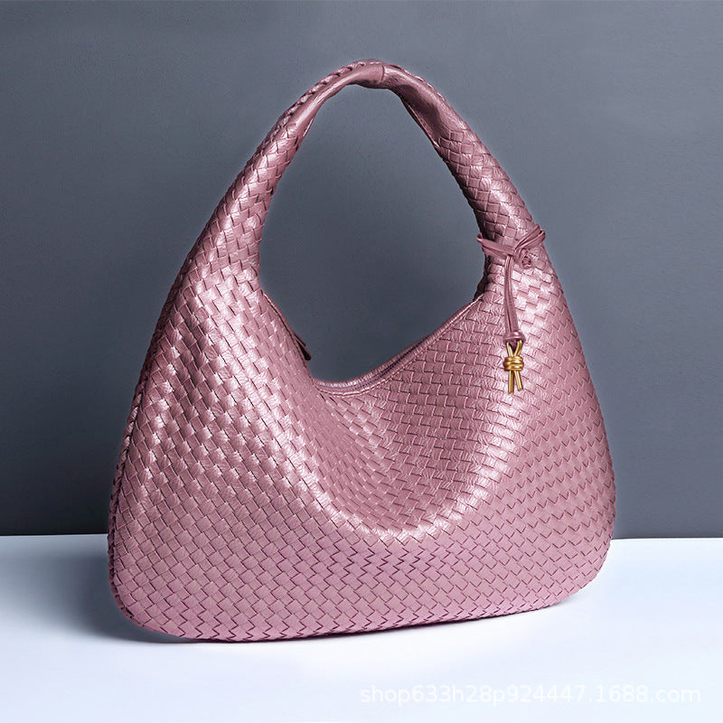 New Vegan Leather Hobo Bag Handmade Woven Casual Female Half Moon Handbag Big Capacity Patchwork Zipper Women Tote Shoulder Bags