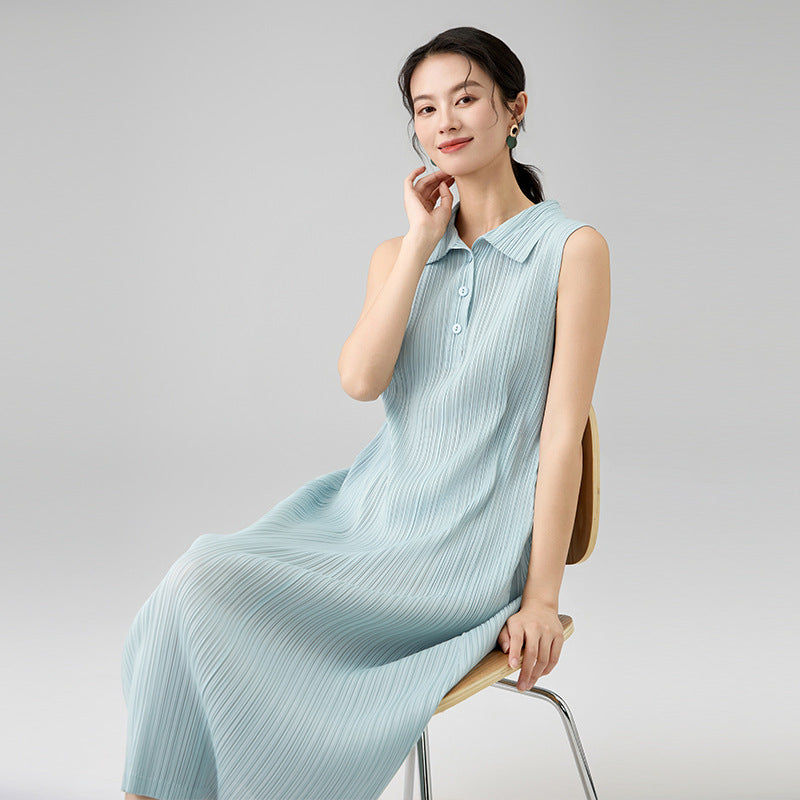 Summer New Senior Sense of Temperament Sleeveless Lapel Hundred Slim Thin Dresses