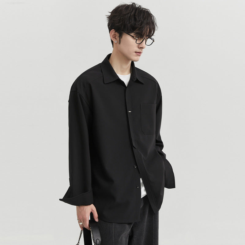 Loose-fit Ice Silk Draped Blackshirt Long Sleeve Autumn Trendy Casual Men's Wear White Shirt Jacket For Men Fashion
