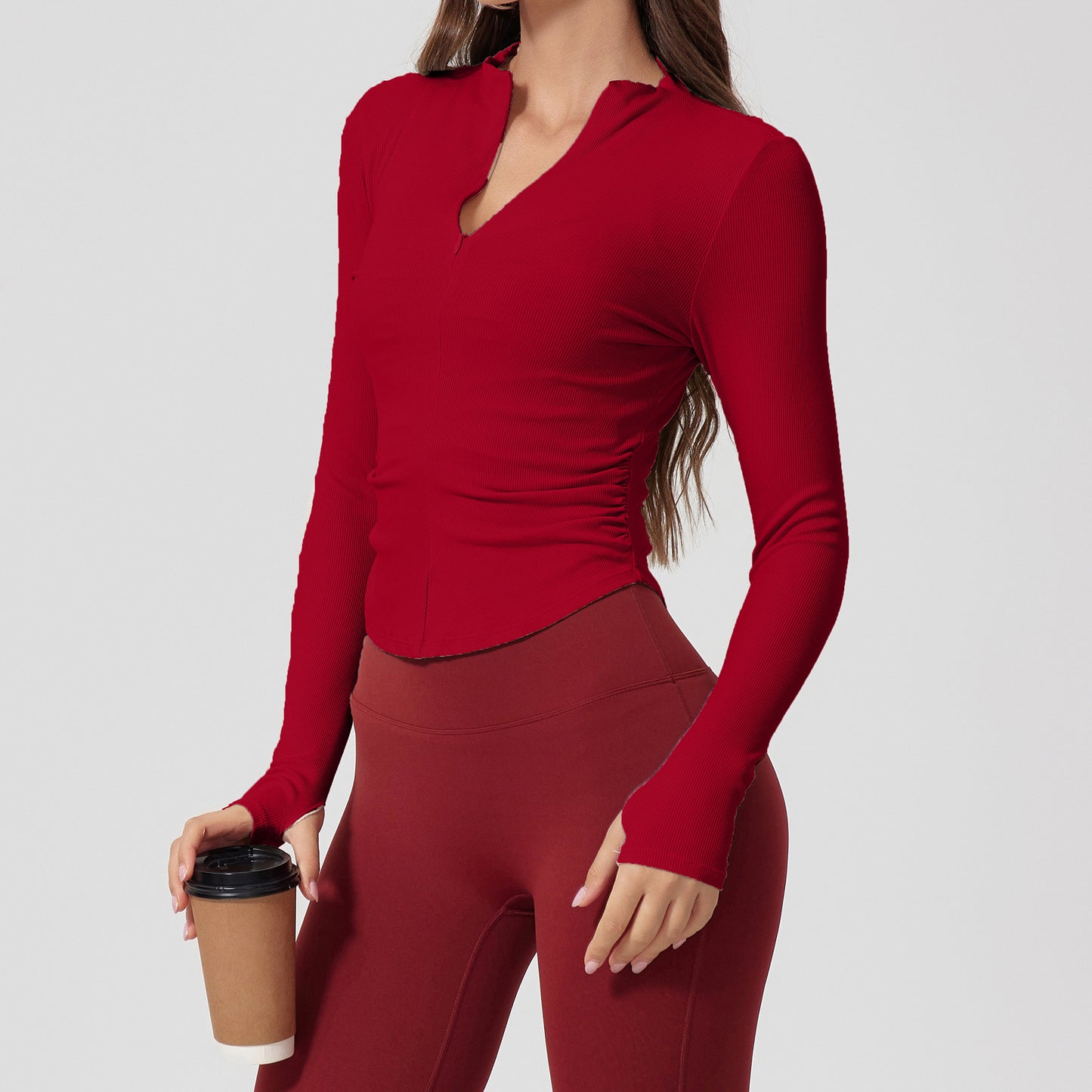 Tight Nude Feel Long Sleeve T-shirt Yoga Clothes Outdoor Sports Top Breathable Slimming Half Zipper Training Wear