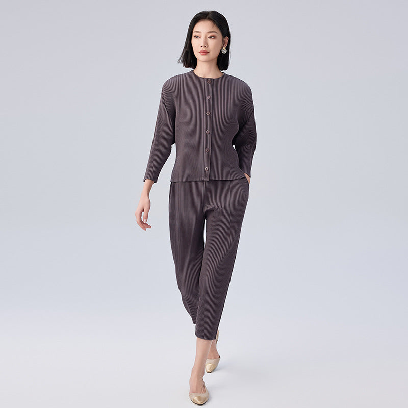 Autumn Fashion Single-breasted Cardigan Long-sleeved Jacket + Loose Small Leg Pants Thickened Solid Design