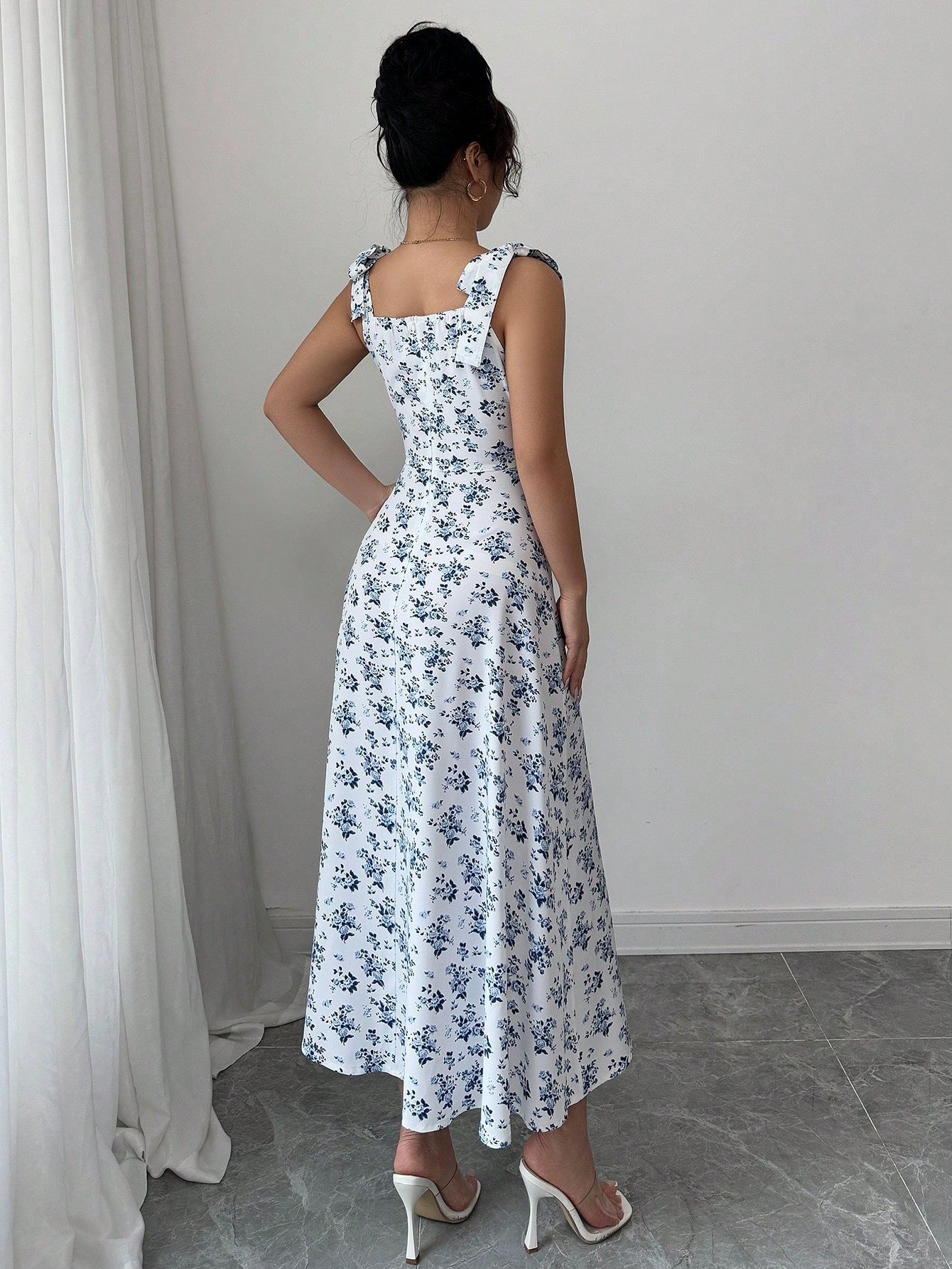 Fashion Printed Full Sleeve Backless Bohemian Dress Women's Spring Summer Long Dresses