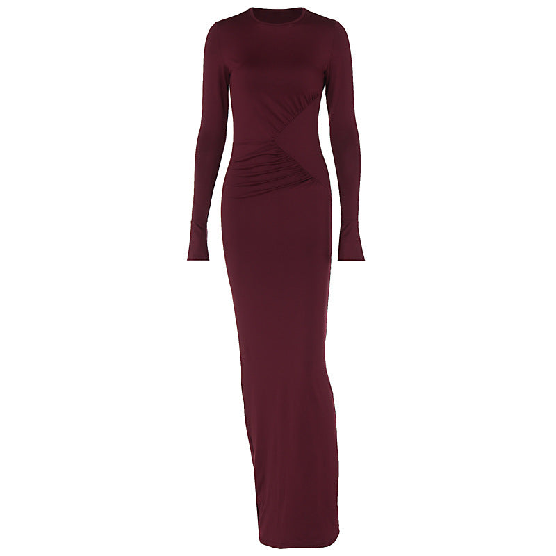 High Stretch Pleat Bodycon Sexy Dress For Women Robes Elegant Evening Party Dress Winter Maxi Long Dress Vestido