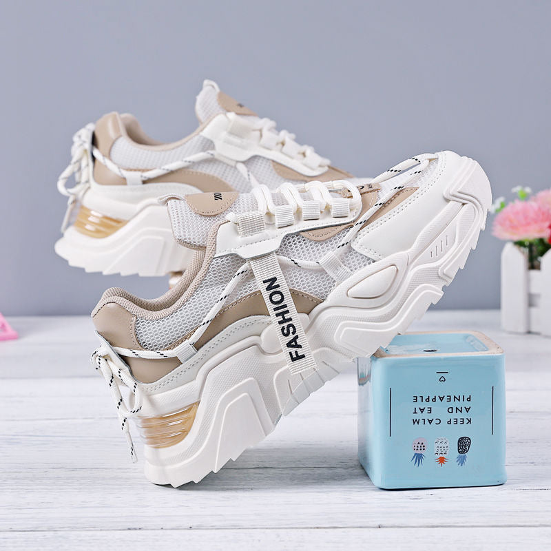 Women's Versatile Tennis Shoes Spring and Summer New Casual Mesh Breathability Comfortable Anti-Slip Thick Soled Sneakers