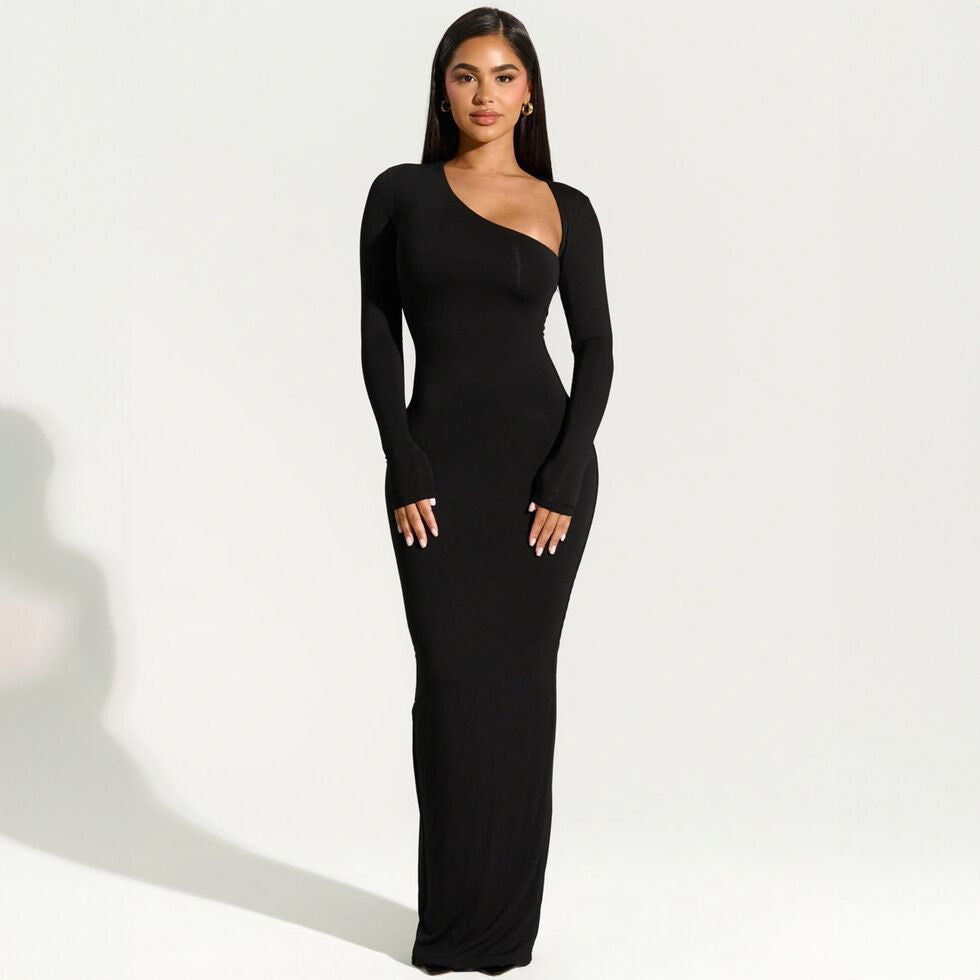 Sexy Bodycon Long Dress Women Autumn Winter Long Sleeve Solid Color Slim Black Dress Female Fashion Elegant Party Dresses Woman