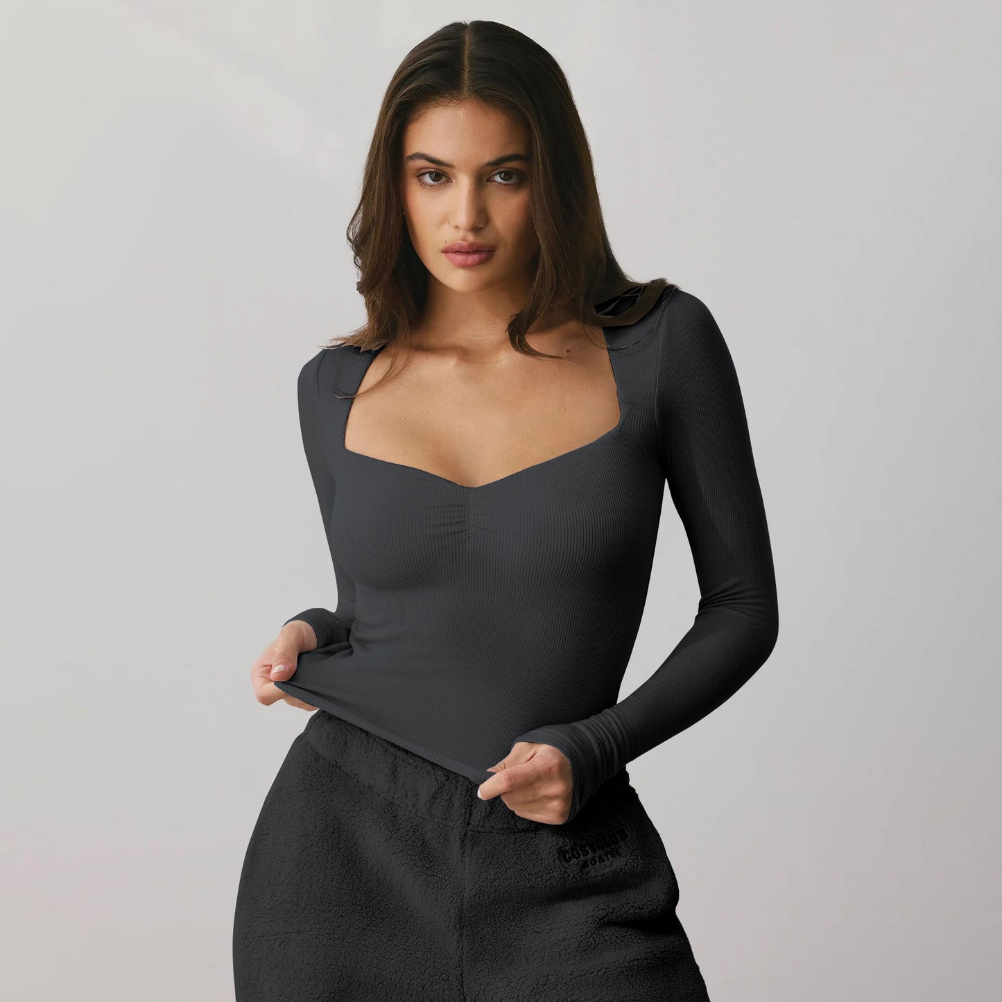 Women's Slim Square Neck Sexy Blouse 2025 Spring New Fashion Ladies Long-Sleeved T-Shirt Solid Color Female Bottoming Shirts
