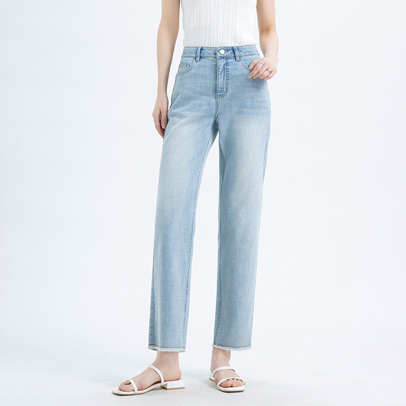 Women's Summer Fashionable Straight Cut Jeans Thin Straight Long Pants