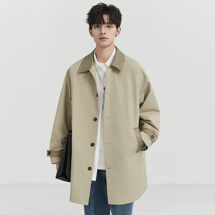 Spring Autumn Men Long Coat Windbreaker Casual Loose Design Solid Color Trench Men Fashion Korean Style Mens Jackets Outerwear
