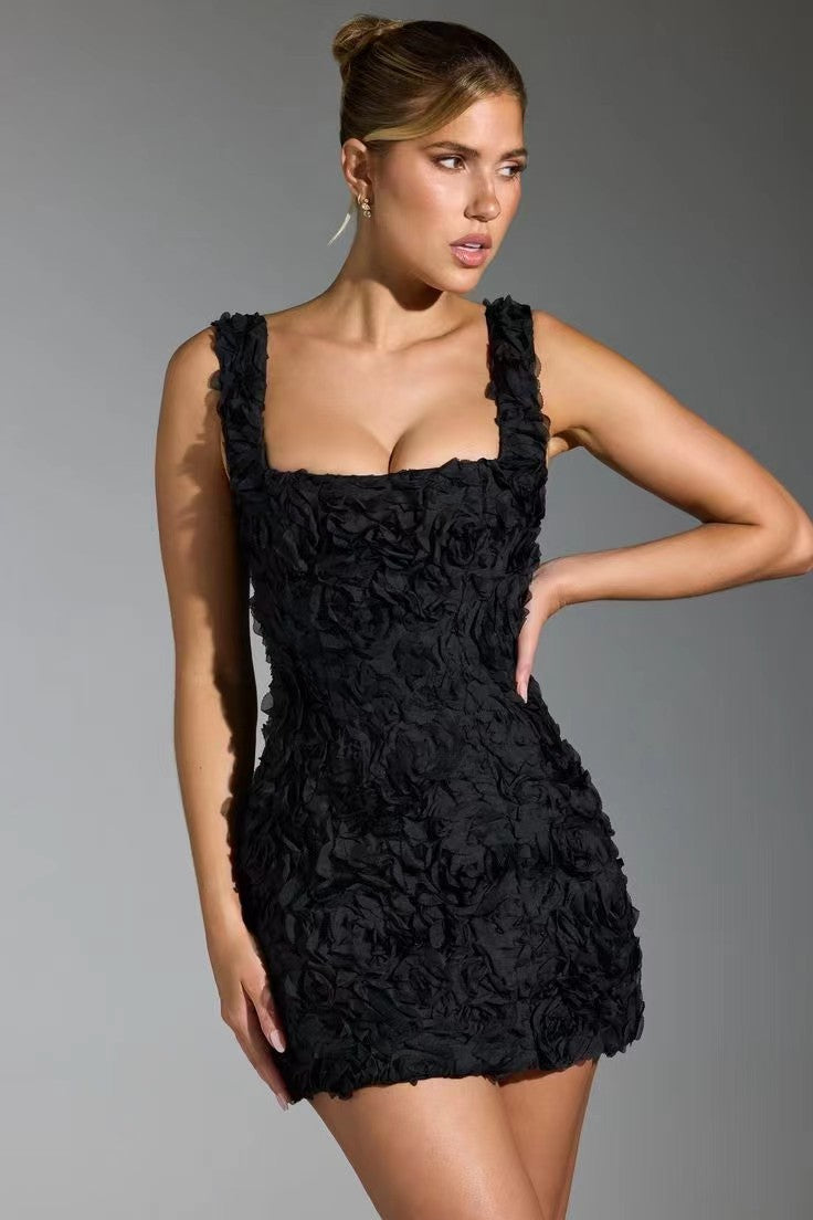 Spring New Strapless Flower Slimming Sleeveless Strap Dress Back Bandage Design Evening Party Dresses Female