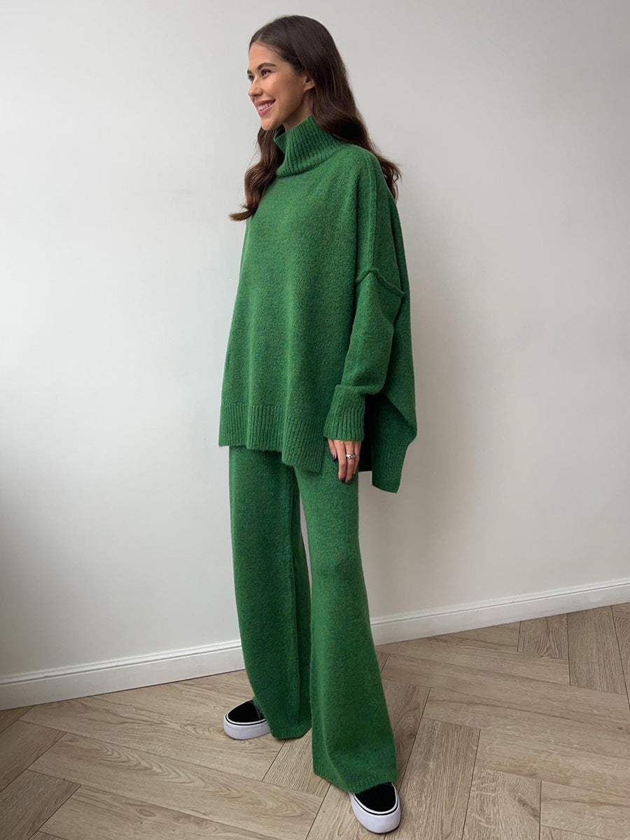 Turtleneck Sweater Set Women's Casual Lazy Thickened Knitted Trousers Se