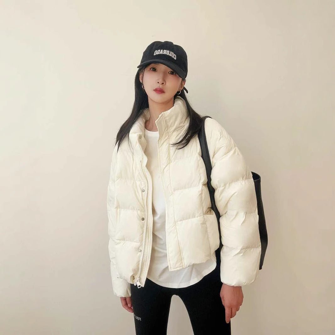 Women's Short Vertical Collar Loose Solid Color Bread Suit Student's Cotton-padded Coat for Small Winter High-end Girl's Coat