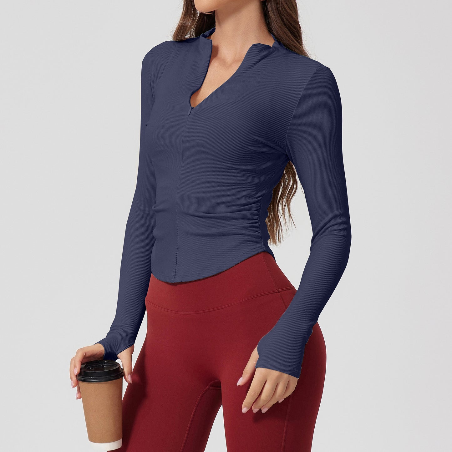 Tight Nude Feel Long Sleeve T-shirt Yoga Clothes Outdoor Sports Top Breathable Slimming Half Zipper Training Wear