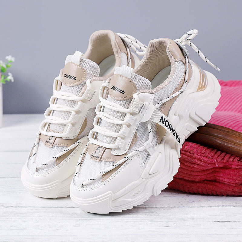 Women's Versatile Tennis Shoes Spring and Summer New Casual Mesh Breathability Comfortable Anti-Slip Thick Soled Sneakers