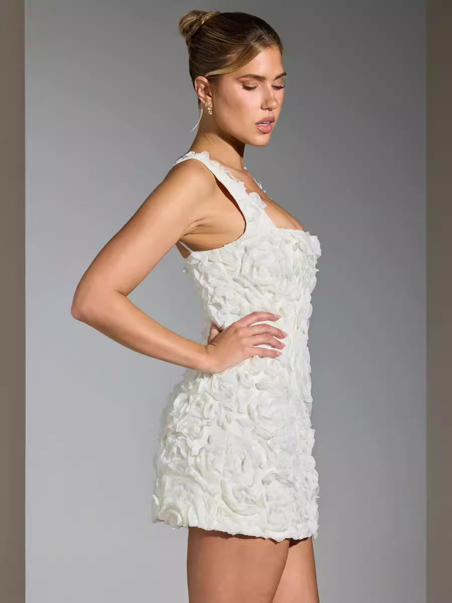 Spring New Strapless Flower Slimming Sleeveless Strap Dress Back Bandage Design Evening Party Dresses Female