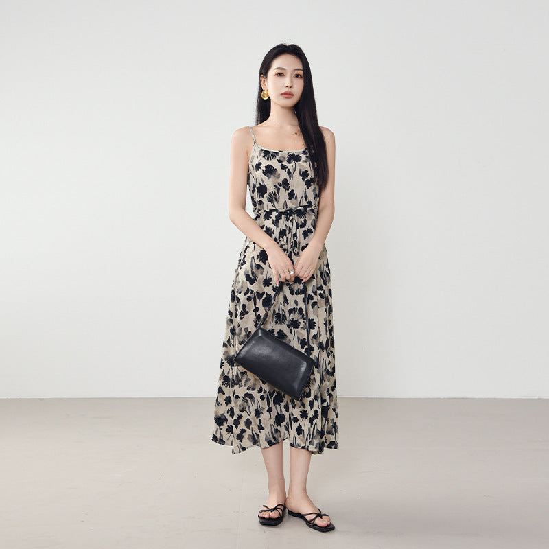 Floral Print Long Dress Set Summer Waist Cinching Holiday Style Beach Dress