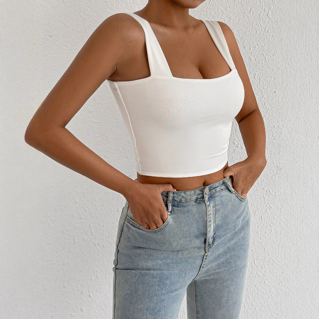 Women's Basic Solid Crop Tank Top, Casual Stretchy Sleeveless Tank Top, Casual Every Day Tops, Women's Clothing