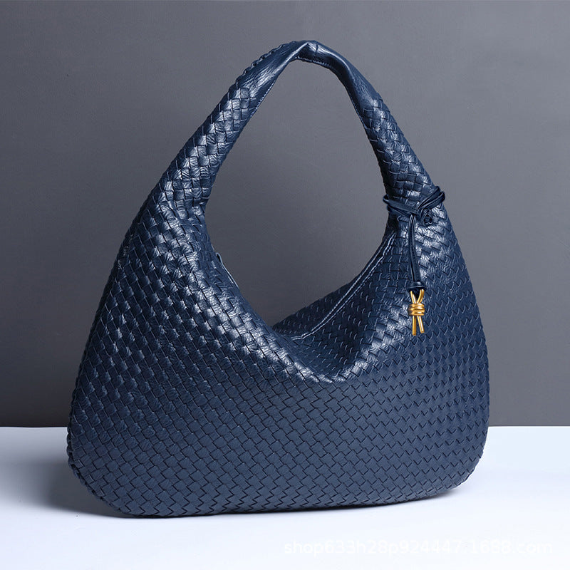 New Vegan Leather Hobo Bag Handmade Woven Casual Female Half Moon Handbag Big Capacity Patchwork Zipper Women Tote Shoulder Bags