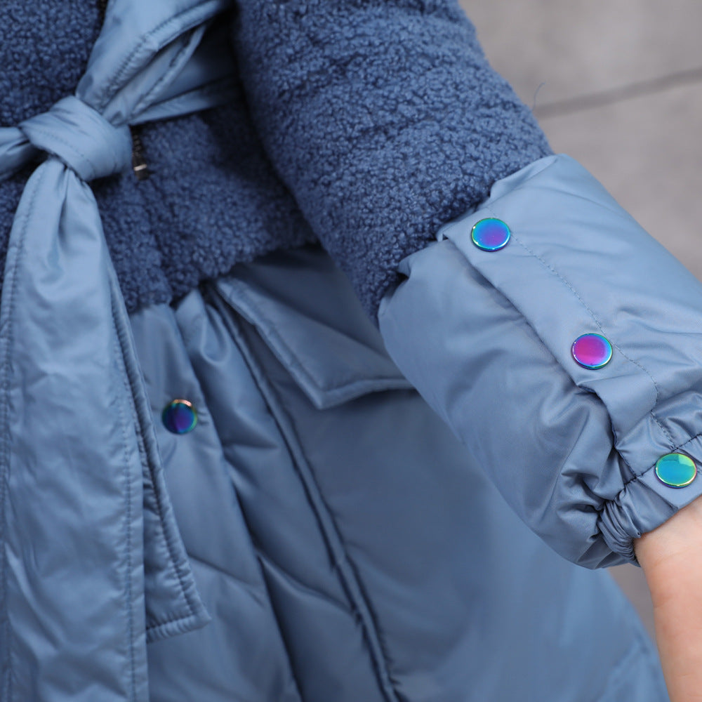 Winter Eva Freedom Oversized Warm Fluffy Down Coat Female Over The Knee Longer Catwalk Sheep Fur Stitching Duck Down Jacket