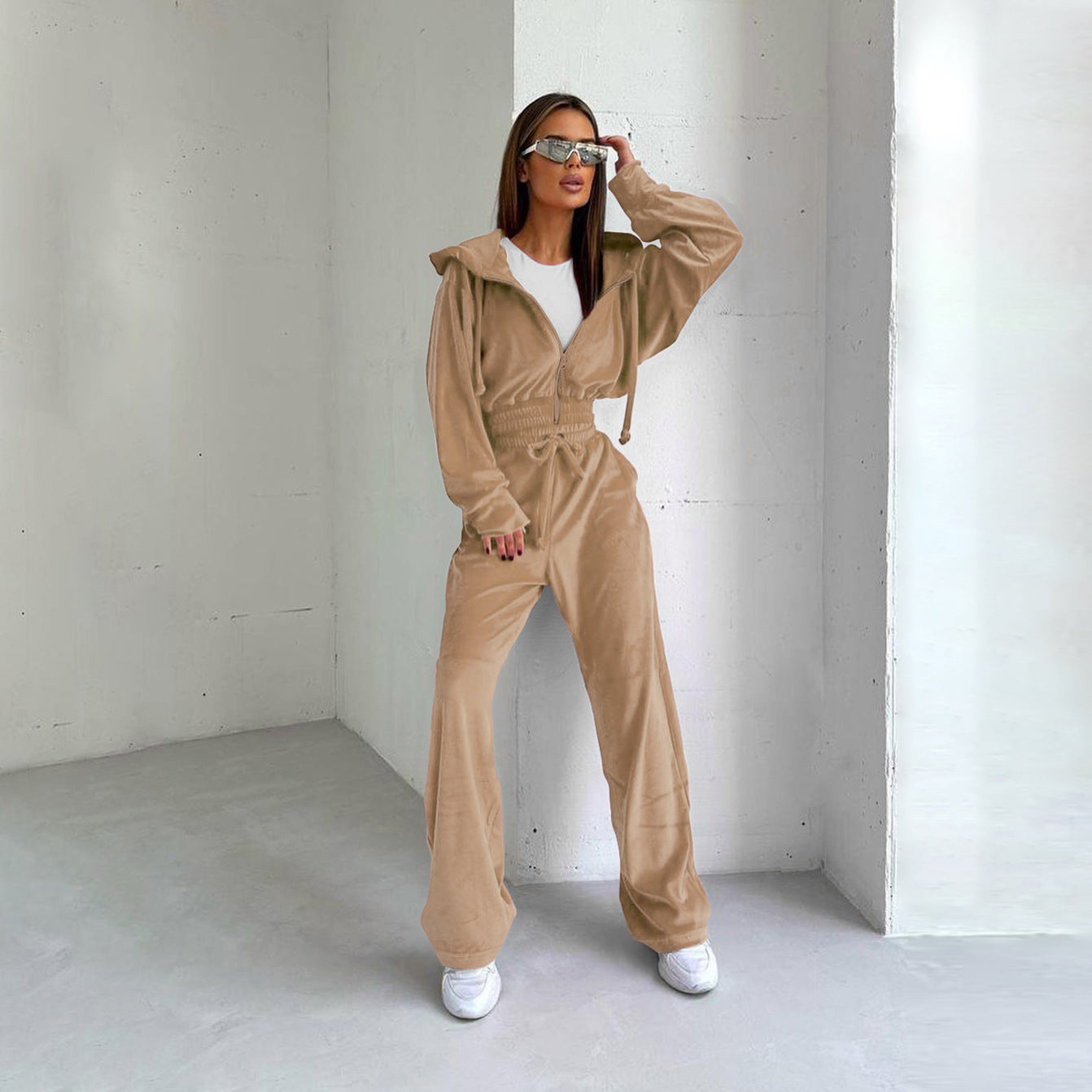Womens 2 Piece Sweatshirt Weatpants Set Full Zip Hoodie Sweatshirt with Pocket Causal Sportswear