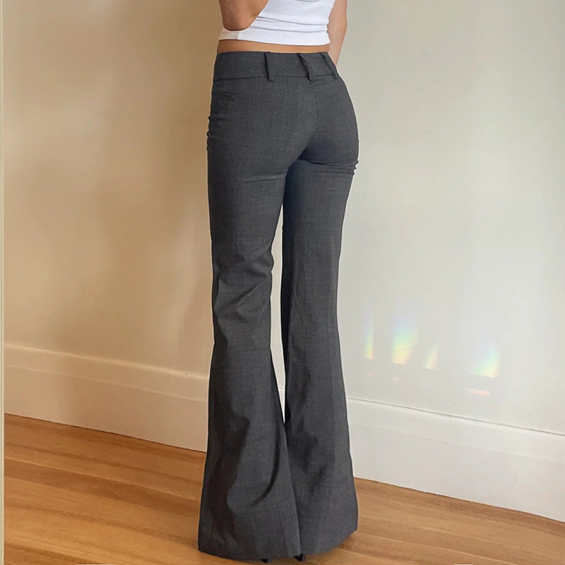 American Style Solid Color Slimming Casual Bell-bottom Pants Low Waist Urban Commuting Versatile Eliminating Excess Fabric