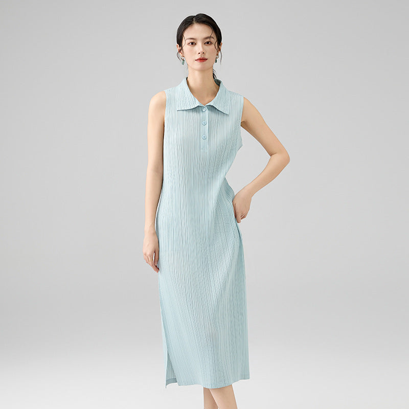 Summer New Senior Sense of Temperament Sleeveless Lapel Hundred Slim Thin Dresses