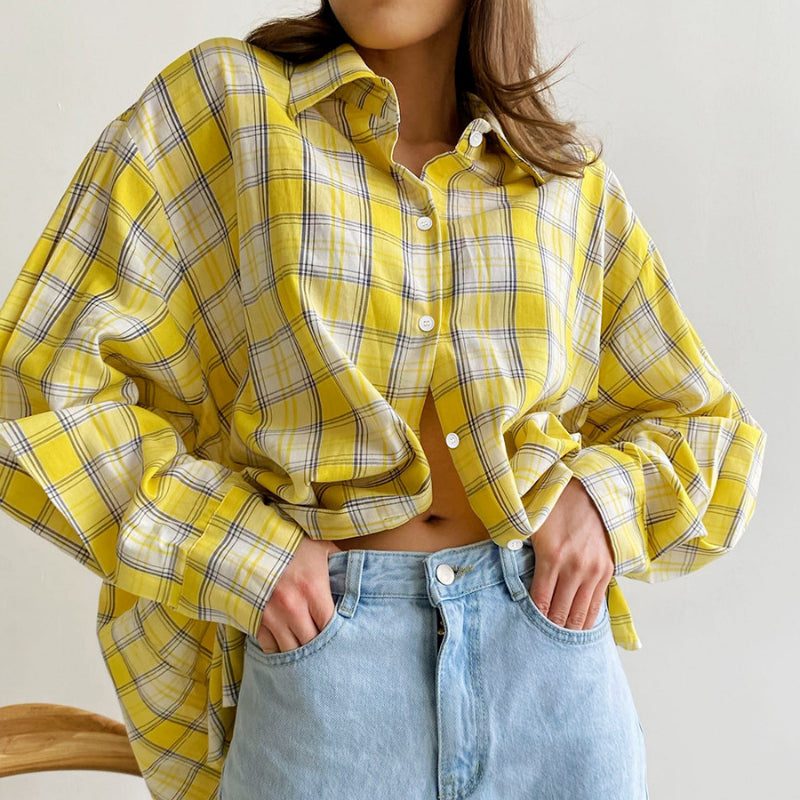 100% Cotton Women's Fashion Long Sleeve Loose Top Summer Casual Shirt