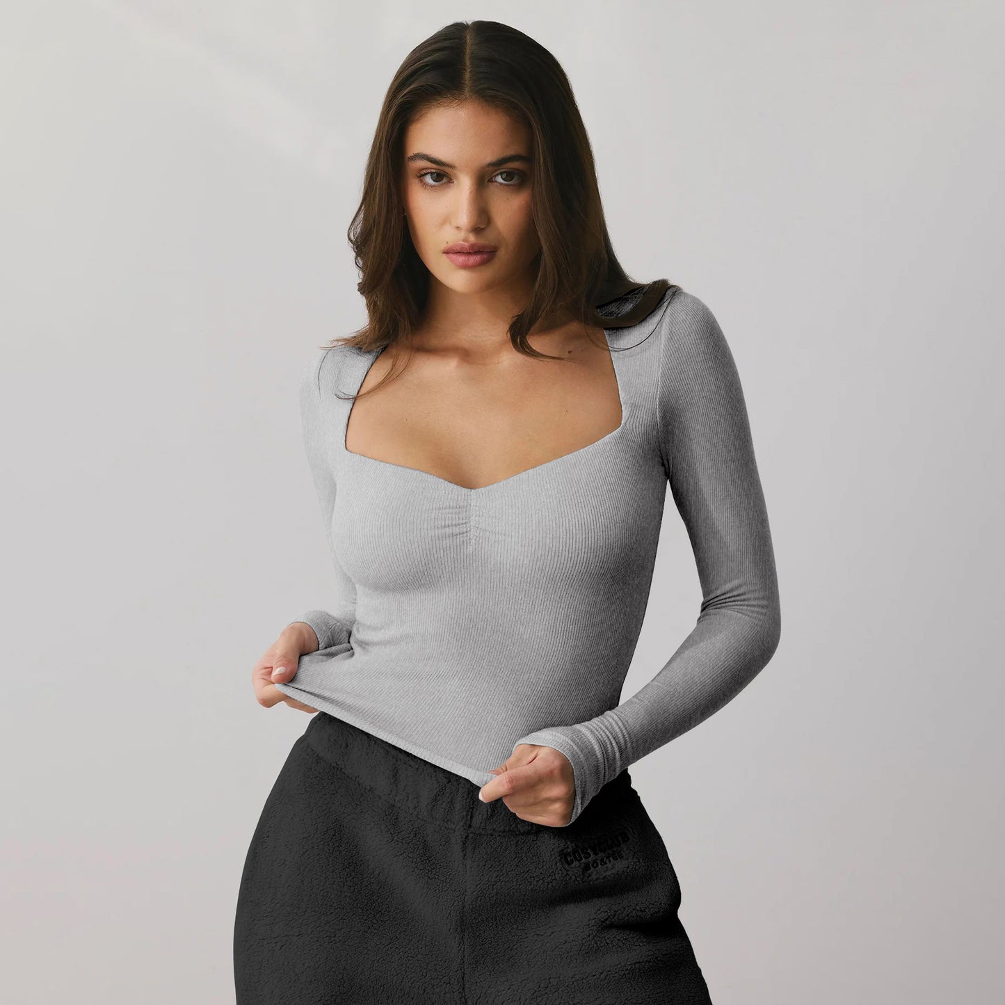Women's Slim Square Neck Sexy Blouse 2025 Spring New Fashion Ladies Long-Sleeved T-Shirt Solid Color Female Bottoming Shirts